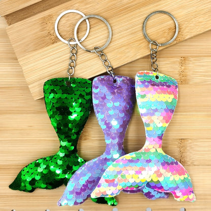 10 PCS Reflective Mermaid Keychain Sequins Mermaid Tail Accessories Car Luggage Pendant(AB Purple 60) - In Car by buy2fix | Online Shopping UK | buy2fix