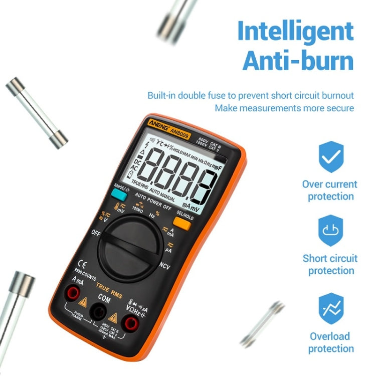 ANENG AN8009 NVC Digital Display Multimeter, Specification: Standard(Orange) - Current & Voltage Tester by ANENG | Online Shopping UK | buy2fix