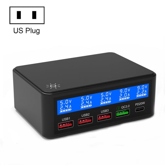 618 QC3.0 + PD20W + 3 x USB Ports Charger with Smart LCD Display, US Plug  (Black) - Multifunction Charger by buy2fix | Online Shopping UK | buy2fix