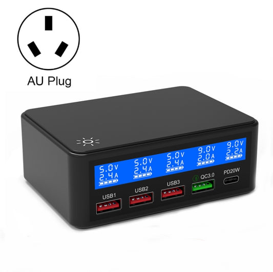 618 QC3.0 + PD20W + 3 x USB Ports Charger with Smart LCD Display, AU Plug (Black) - Multifunction Charger by buy2fix | Online Shopping UK | buy2fix