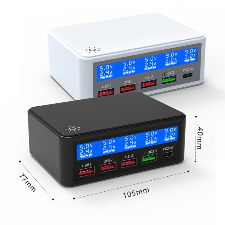 618 QC3.0 + PD20W + 3 x USB Ports Charger with Smart LCD Display, AU Plug (Black) - Multifunction Charger by buy2fix | Online Shopping UK | buy2fix