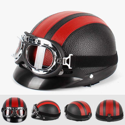 BSDDP A0318 PU Helmet With Goggles, Size: One Size(Black Red) - In Car by BSDDP | Online Shopping UK | buy2fix