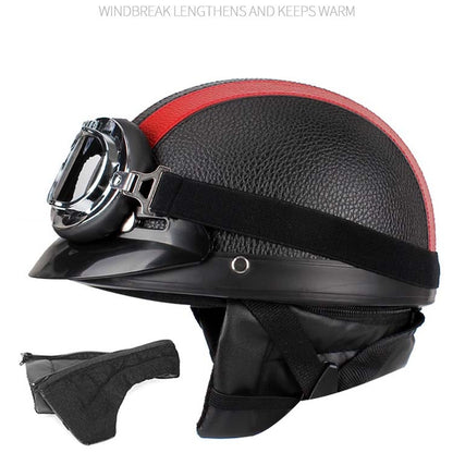 BSDDP A0318 PU Helmet With Goggles, Size: One Size(Black Red) - In Car by BSDDP | Online Shopping UK | buy2fix
