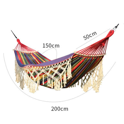 200x150cm Double Outdoor Camping Tassel Canvas Hammock with Stick(White) - Outdoor & Sports by buy2fix | Online Shopping UK | buy2fix