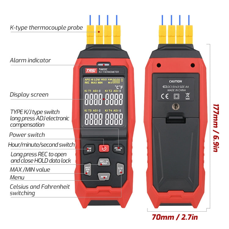 TASI Contact Temperature Meter K-Type Thermocouple Probe Thermometer, Style: TA612B Dual Channels - Consumer Electronics by TASI | Online Shopping UK | buy2fix