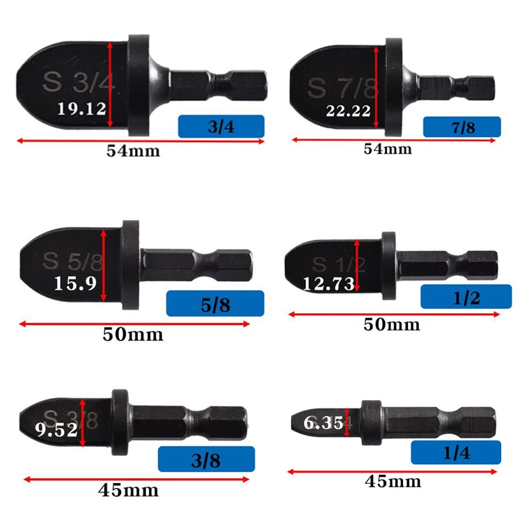 6 PCS / Set Straight Pipe Metal Reamer Hex Shank Electric Expander - Pipes & Fittings by buy2fix | Online Shopping UK | buy2fix