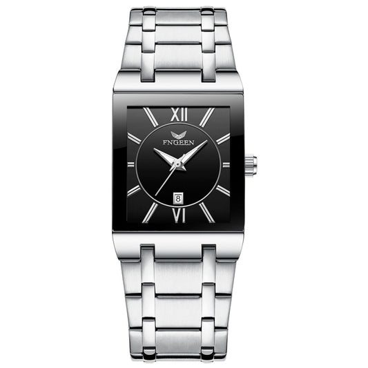 FNGEEN 3627 Waterproof Calendar Men Square Watch(White Steel Black Surface) - Alloy Watches by FNGEEN | Online Shopping UK | buy2fix