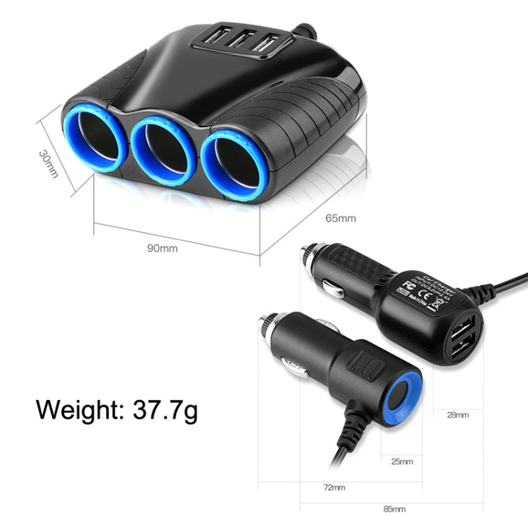 2 PCS 120W Multifunctional USB 3 In 1 Car Cigarette Lighter Car Charger, Style: 5 Ports(Blue Black) - In Car by buy2fix | Online Shopping UK | buy2fix