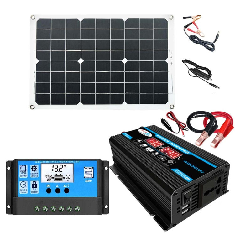 Solar Power System Inverter 30A Controller+18W 12V Solar Panel, Specification: Black 12V To 220V - Charger by buy2fix | Online Shopping UK | buy2fix