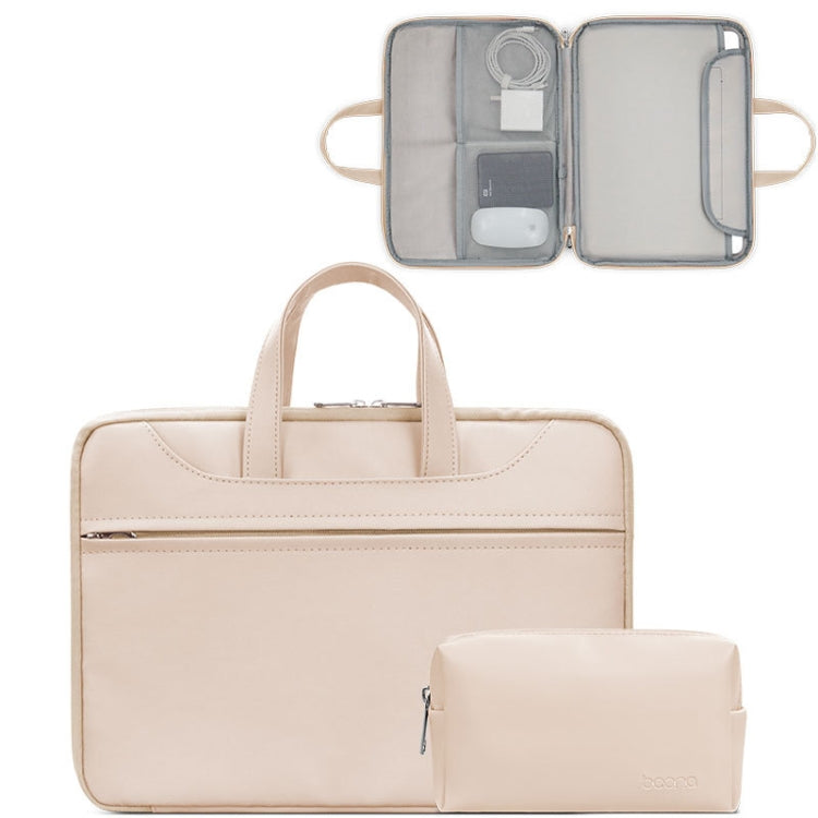 Baona BN-Q006 PU Leather Full Opening Laptop Handbag For 15/15.6/16 inches(Light Apricot Color+Power Bag) - 15.6 - 17 inch by Baona | Online Shopping UK | buy2fix