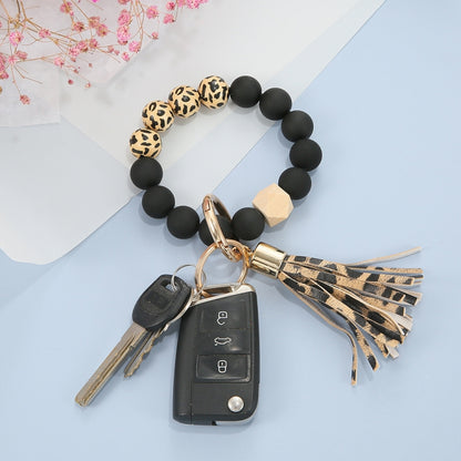 2 PCS Wooden Bead Frosted Bracelet Key Chain Pendant(Zebra Pattern) - In Car by null | Online Shopping UK | buy2fix