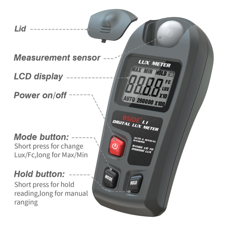 BSIDE L1 High Precision Digital Illuminance Meter Light Meter Without Battery - Consumer Electronics by BSIDE | Online Shopping UK | buy2fix