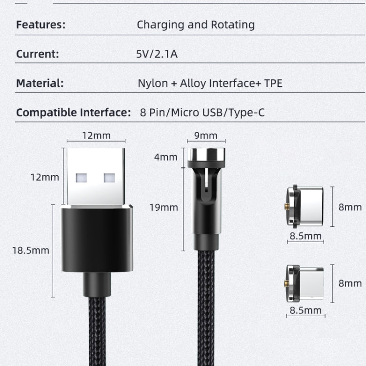 CC56 Micro USB Magnetic Interface Dust Plug Rotating Data Charging Cable, Cbale Length: 1m(Black) -  by buy2fix | Online Shopping UK | buy2fix