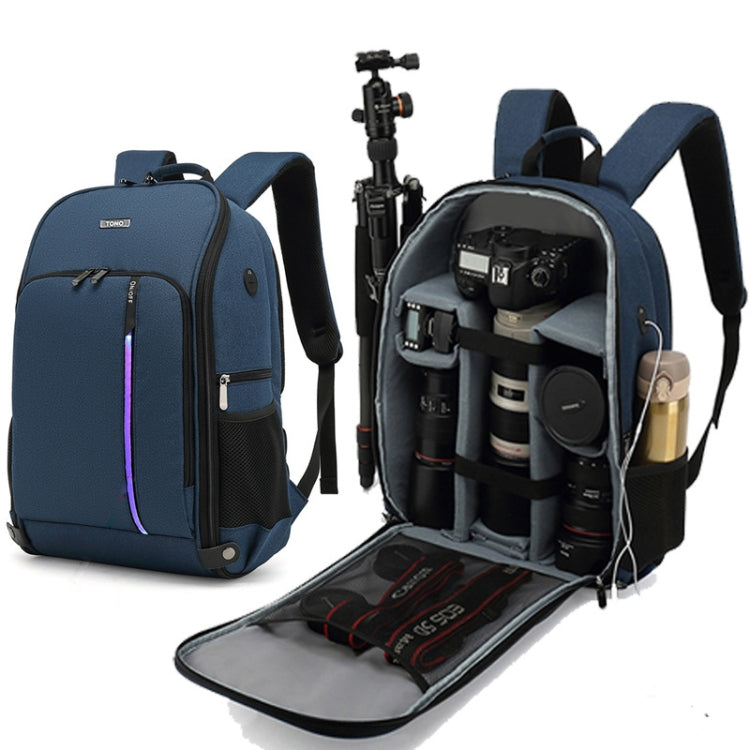 TONO LED Light SLR Digital Camera Backpack With USB Port(Blue) - Backpack by TONO | Online Shopping UK | buy2fix