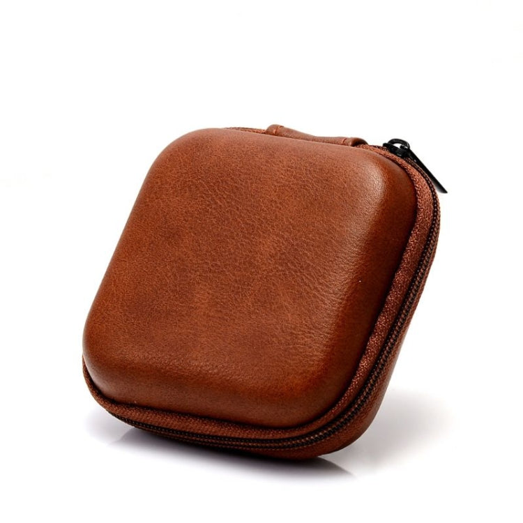 Retro Leather USB Data Cable Storage Bag Earphone Headset Case Pouch Box(Brown) - Digital Storage Bag by buy2fix | Online Shopping UK | buy2fix