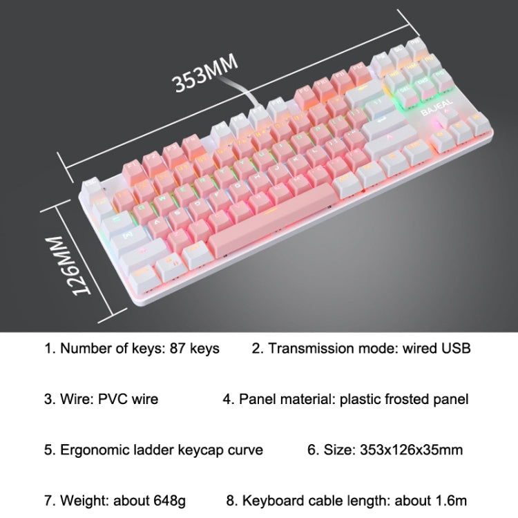 BAJEAL K100 87 Keys Green Shaft Wired Mechanical Keyboard, Cable Length: 1.6m(White Pink) - Wired Keyboard by BAJEAL | Online Shopping UK | buy2fix