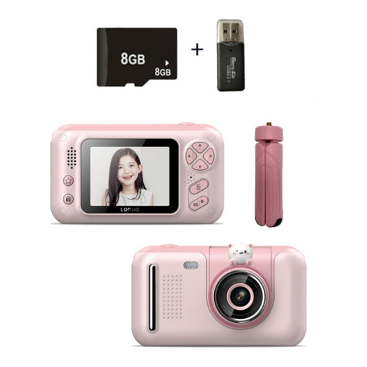 2.4 Inch Children HD Reversible Photo SLR Camera, Color: Pink + 8G Memory Card + Card Reader - Consumer Electronics by buy2fix | Online Shopping UK | buy2fix