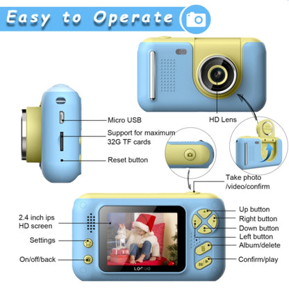 2.4 Inch Children HD Reversible Photo SLR Camera, Color: Yellow Blue + 8G Memory Card + Card Reader - Consumer Electronics by buy2fix | Online Shopping UK | buy2fix