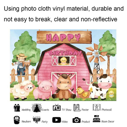 1.5m x 1m Cartoon Farm Animals Photography Backdrop Birthday Party Background Decoration(MDN14097) - Camera Accessories by buy2fix | Online Shopping UK | buy2fix