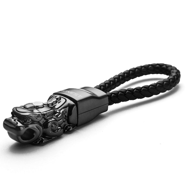 Braided Leather Rope Brave Troops Keychain With LED Light Metal Pendant(Black+Black Rope) - In Car by buy2fix | Online Shopping UK | buy2fix