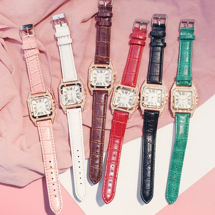 Women Tonneau Square Strap Quartz Watch, Color: Pink - Leather Strap Watches by buy2fix | Online Shopping UK | buy2fix