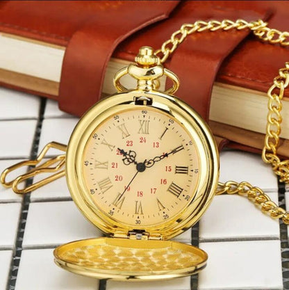 Engraved Vintage Commemorative Quartz Pocket Watch Round Watch, Style: Grandpa - Necklace Watch Watches by buy2fix | Online Shopping UK | buy2fix