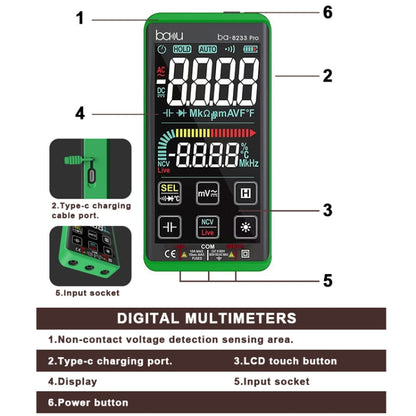 BAKU BA-8233 Pro Electric Maintenance Resistor Current Touch Screen Digital Mulitmeter(Green) - Digital Multimeter by BAKU | Online Shopping UK | buy2fix