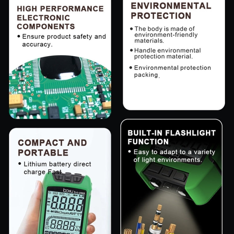 BAKU BA-2202 Digital Multimeter Electrician Maintenance Resistance Tester(Green) - Consumer Electronics by BAKU | Online Shopping UK | buy2fix