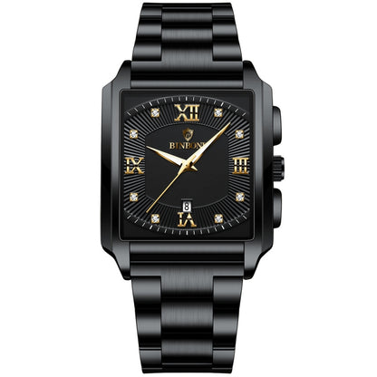 BINBOND B4143 Rectangular Outdoor Men Waterproof Quartz Watches(Black Steel-Gold) - Metal Strap Watches by BINBOND | Online Shopping UK | buy2fix