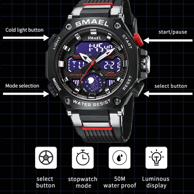 SMAEL 8069 Outdoor Multifunctional Waterproof Sports Alloy Luminous Watch(Black) - LED Digital Watches by SMAEL | Online Shopping UK | buy2fix