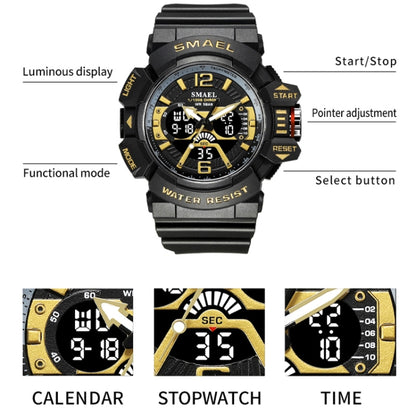 SMAEL 8065 Waterproof Sports Multifunctional Luminous Watch Men(Black Gold) - Sport Watches by SMAEL | Online Shopping UK | buy2fix