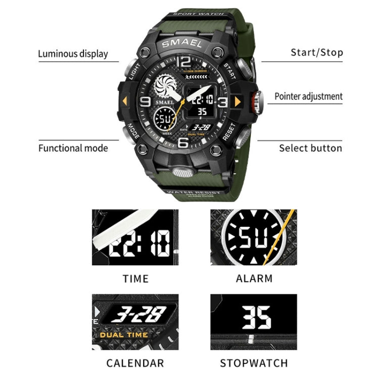 SMAEL 8055 Large Dial Sports Outdoor Waterproof Luminous Multifunctional Electronic Watch(Black White) - Sport Watches by SMAEL | Online Shopping UK | buy2fix