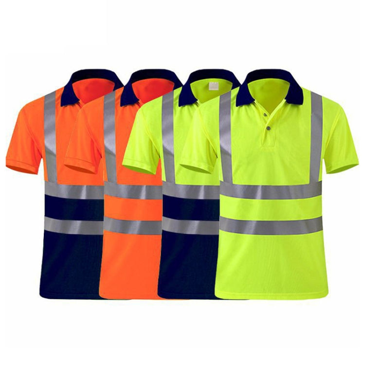 Reflective Quick-drying T-shirt Lapel Short-sleeved Safety Work Shirt, Size: XXXXL(Fluorescent +Navy Blue) - Workplace Safety Supplies by buy2fix | Online Shopping UK | buy2fix