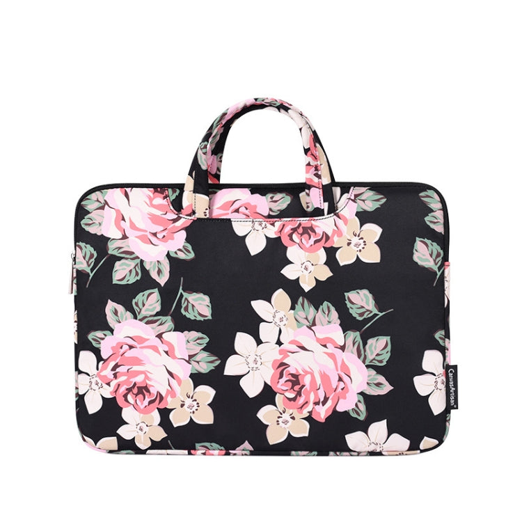 H40-B01 White Rose Pattern Laptop Case Bag Computer Liner Bag With Handle, Size: 12 Inch(Black) - 12.1 inch by buy2fix | Online Shopping UK | buy2fix