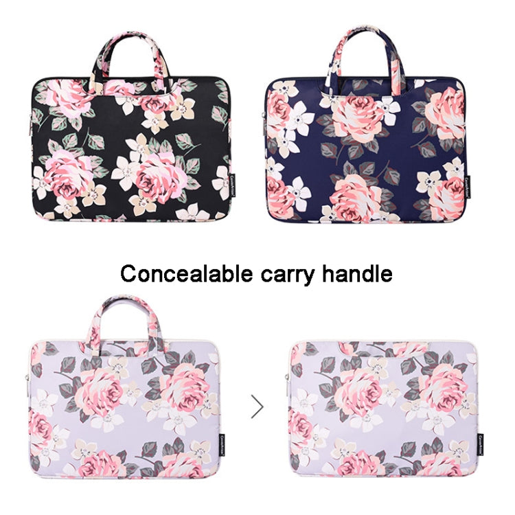 H40-B01 White Rose Pattern Laptop Case Bag Computer Liner Bag With Handle, Size: 12 Inch(Blue) - 12.1 inch by buy2fix | Online Shopping UK | buy2fix