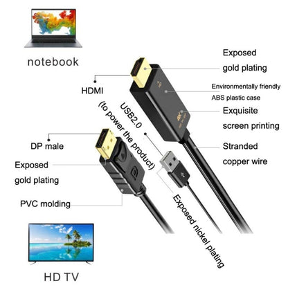 H146 25cm 4K 60Hz HDMI To DP Adapter With Power Supply HD Converter -  by buy2fix | Online Shopping UK | buy2fix