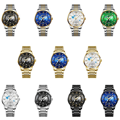 BINBOND B1117 30M Waterproof Earth Dial Butterfly Buckle Luminous Quartz Watch(Full-gold-Blue-Gold) - Metal Strap Watches by BINBOND | Online Shopping UK | buy2fix