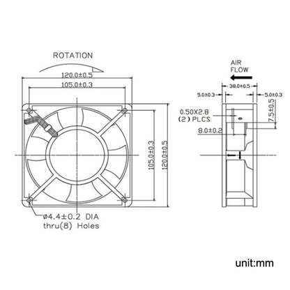 XIN RUI FENG XRX1203 220V Double Roller Cooling Fan 12cm Cabinet Power Distribution Cabinet Shaft - Fan Cooling by XIN RUI FENG | Online Shopping UK | buy2fix