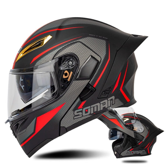 SOMAN Motorcycle Dual Lens Riding Peel-Off Full Coverage Helmet, Size: XXL(Black Red Track) - Helmets by SOMAN | Online Shopping UK | buy2fix