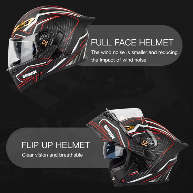 SOMAN Motorcycle Dual Lens Riding Peel-Off Full Coverage Helmet, Size: XL(Black Yellow Track) - Helmets by SOMAN | Online Shopping UK | buy2fix