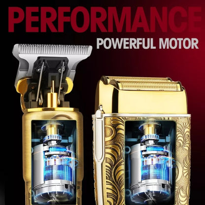 Men Bald Haircut 2 In 1 Electric Hair Clipper Waterproof Set(Gold) - Hair Trimmer by buy2fix | Online Shopping UK | buy2fix