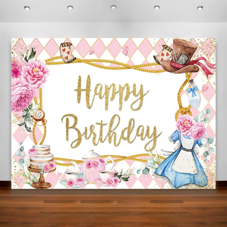 150 x 100cm Pink Flowers Cake Cartoon Birthday Background Cloth Birthday Decoration Banner Hanging Flags -  by buy2fix | Online Shopping UK | buy2fix