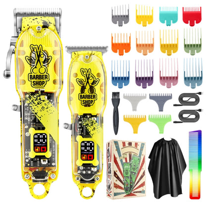 Haircutter Set Transparent Body Oil Head Electric Hair Clipper Men Home Electric Pusher(Scissors Yellow) - Hair Trimmer by buy2fix | Online Shopping UK | buy2fix