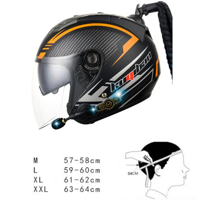 KUQIBAO Motorcycle Bluetooth Headset Double Lens Helmet With Braid, Size: XXL(Scrub Black) - Helmets by KUQIBAO | Online Shopping UK | buy2fix