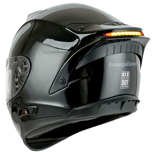 KUQIBAO Motorcycle Dual Lens Anti-Fog Helmet With LED Light, Size: XXL(Shiny Black) - Helmets by KUQIBAO | Online Shopping UK | buy2fix