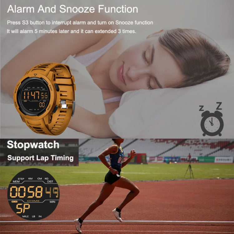 Calorie Pedometer Alarm Clock Waterproof Multifunctional Mountain Sports Shockproof Smartwatch(Gold) - LED Digital Watches by buy2fix | Online Shopping UK | buy2fix