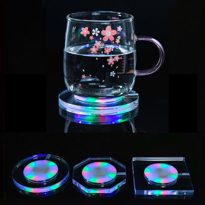 100x4mm Octagonal LED Light Up Acrylic Coaster Transparent Crystal Base(White Light) - Car Drink Holders by buy2fix | Online Shopping UK | buy2fix