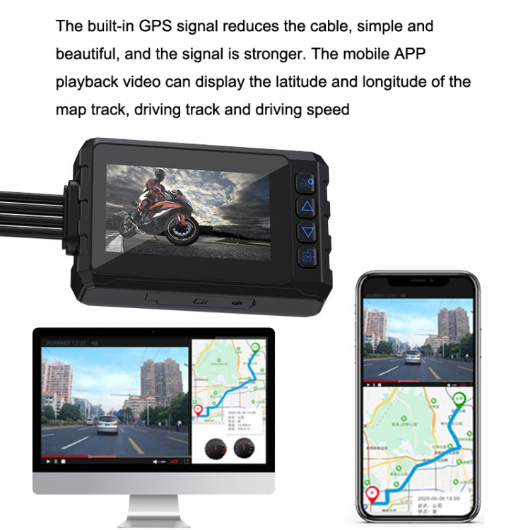 Built-in GPS Wireless WiFi Rainproof 1080P Double Recording Motorcycle Driving Recorder(Black) - Electrical Instruments by buy2fix | Online Shopping UK | buy2fix