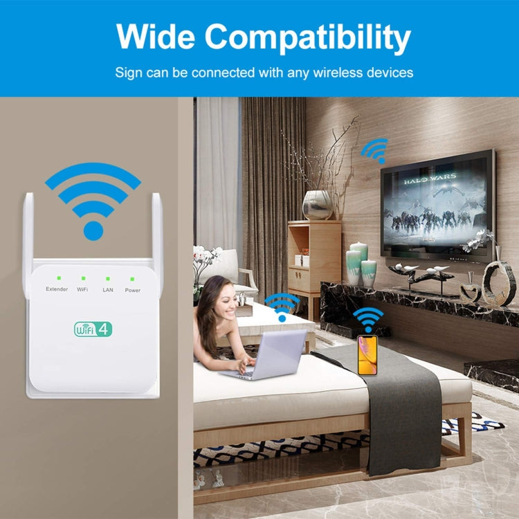 2.4G 300M Wi-Fi Amplifier Long Range WiFi Repeater Wireless Signal Booster US Plug White - Broadband Amplifiers by buy2fix | Online Shopping UK | buy2fix