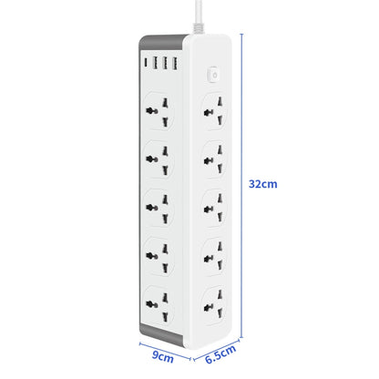 D15 2m 3000W 10 Plugs + PD + 3-USB Ports Vertical Socket With Switch, Specification: Two-pin US Plug - Extension Socket by buy2fix | Online Shopping UK | buy2fix